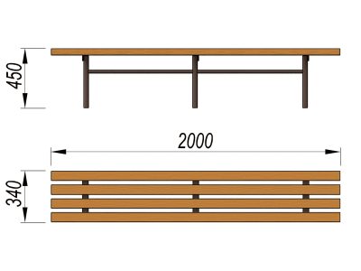 Двухметровая лавочка без спинки 2 м МАФ 1602 в Республике Северная Осетия (Алания)