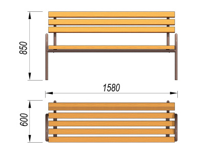 Парковая лавочка со спинкой МАФ 1605 в Республике Северная Осетия (Алания)